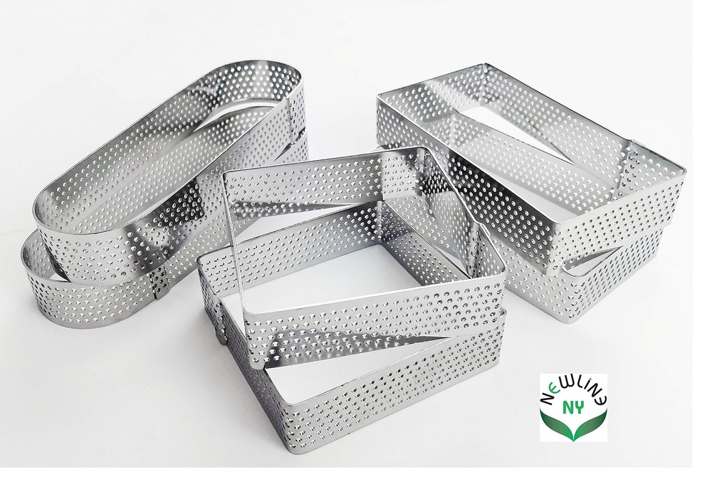 NewlineNY Stainless Steel 6 Pcs Perforated Oval, Rectangular, Square Tart Rin...