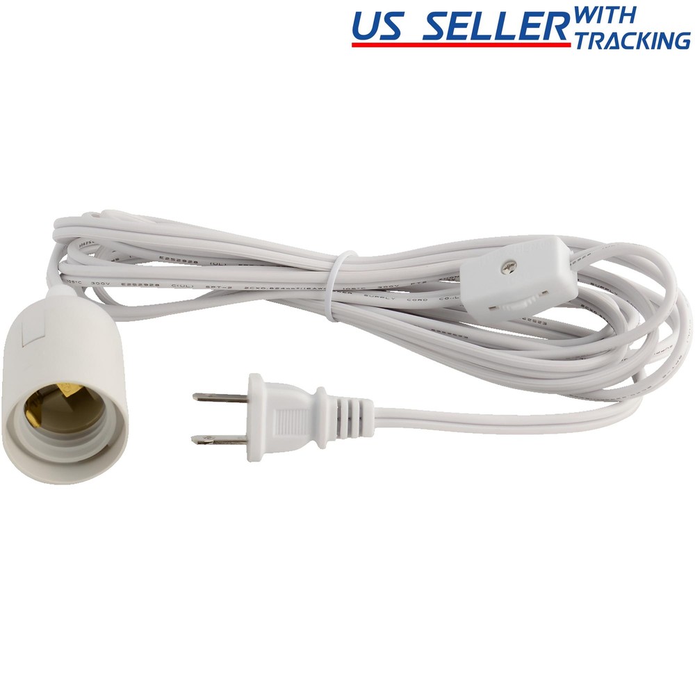 E26 Light Bulb Socket to AC Wall Outlet Plug Adapter On/Off Switch, 12 FT Cord