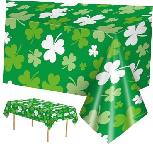 2 Pack St Patrick's Day Tablecloth - Green Shamrock Table Cloth, Plastic