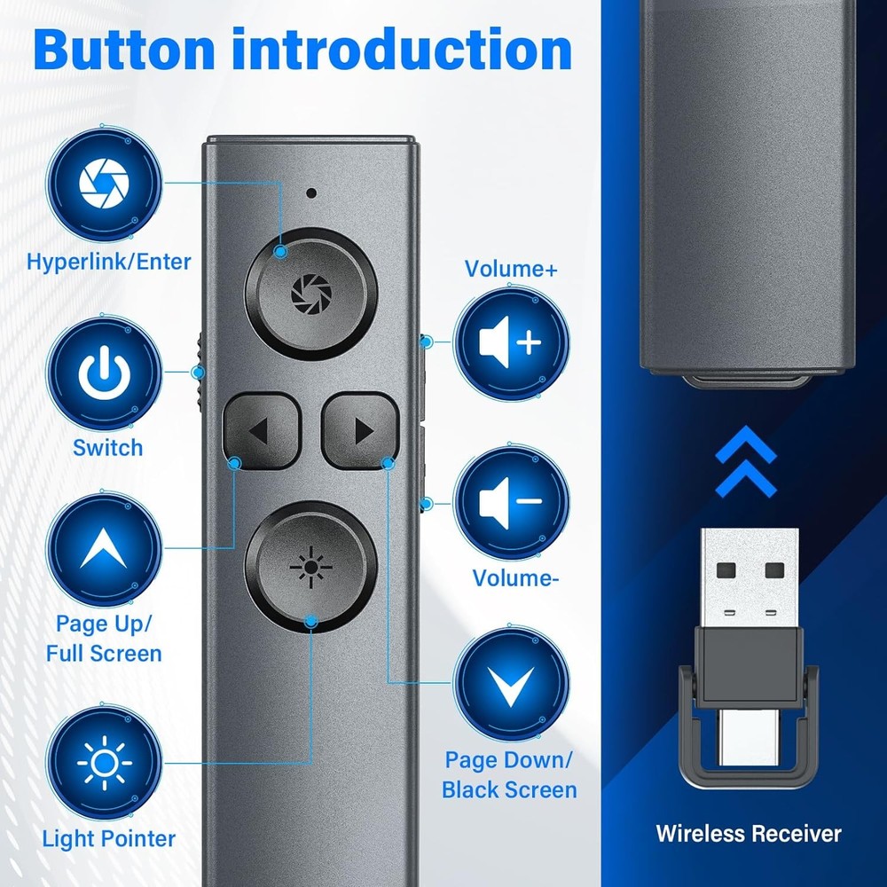 USB C Presentation Clicker Rechargeable Wireless Presenter Remote Slide Advancer