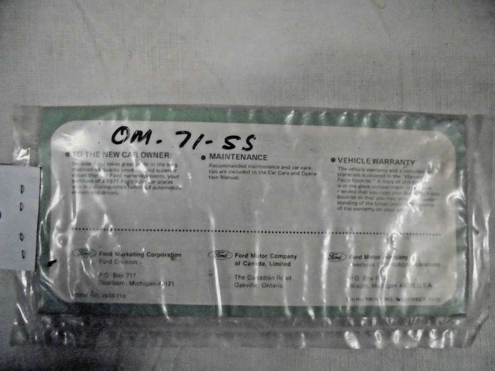 1971 Operating Features Manual