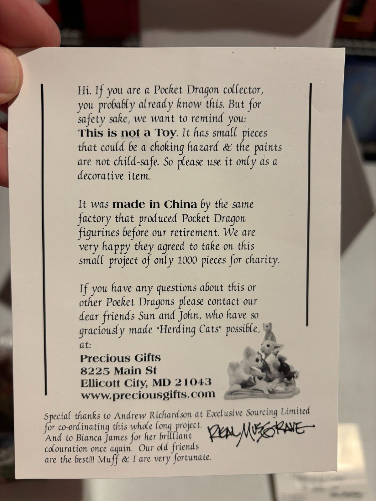 Pocket Dragons Herding Cats Real Musgrave LE1000 Brand New w Box COA Signed RARE