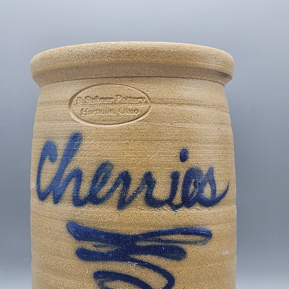 B Stebner Pottery Cobalt-Decorated Stoneware Storage Jar - "Cherries"