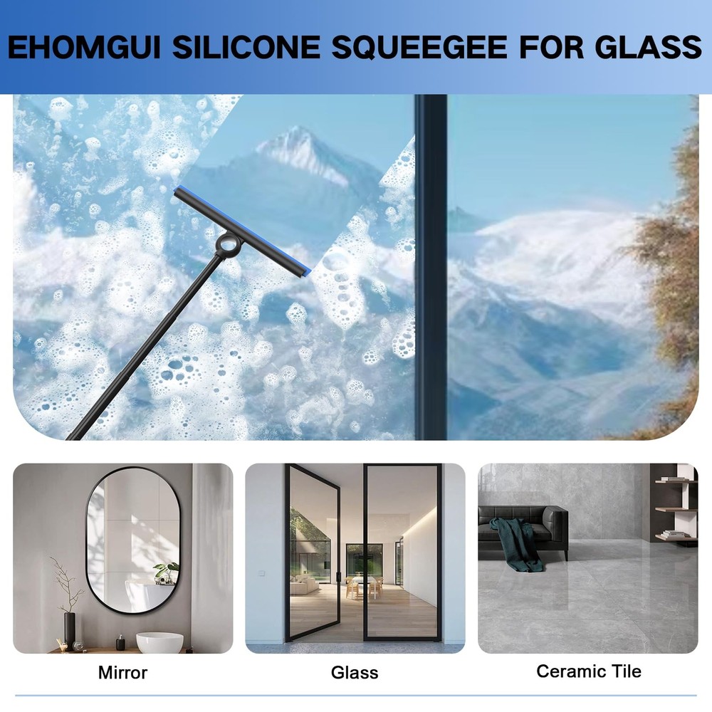 Shower Squeegee for Glass Doors, Squeegee with Black &Blue Extendable Squeegee