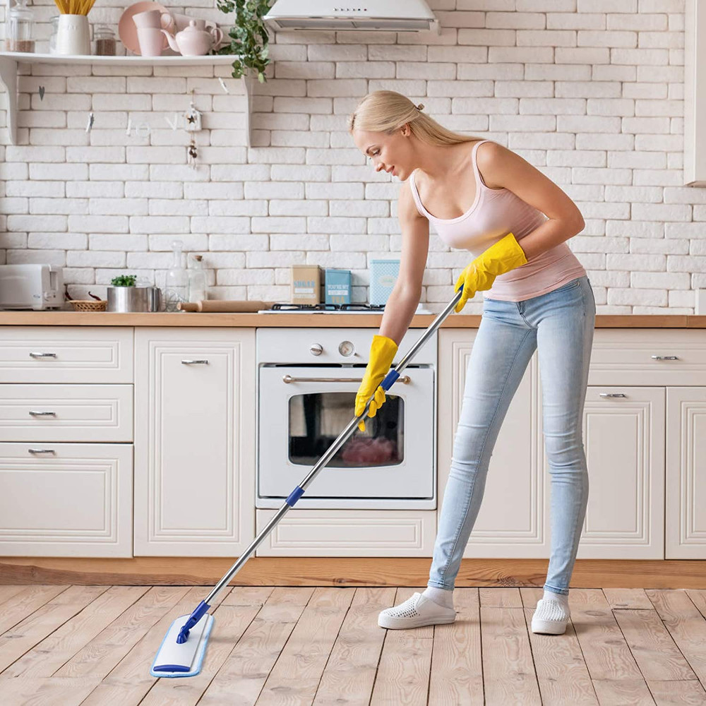 18" Professional Microfiber Mop Floor Cleaning System, Flat Mop with Stainless S
