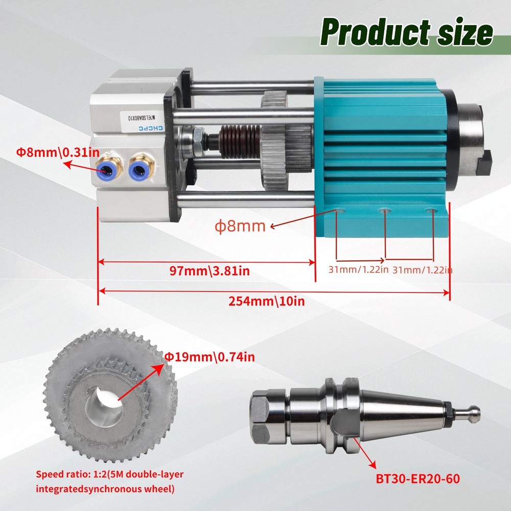 CNC No power BT30 unpowered spindle Semi automatic tool changing spindle Metal