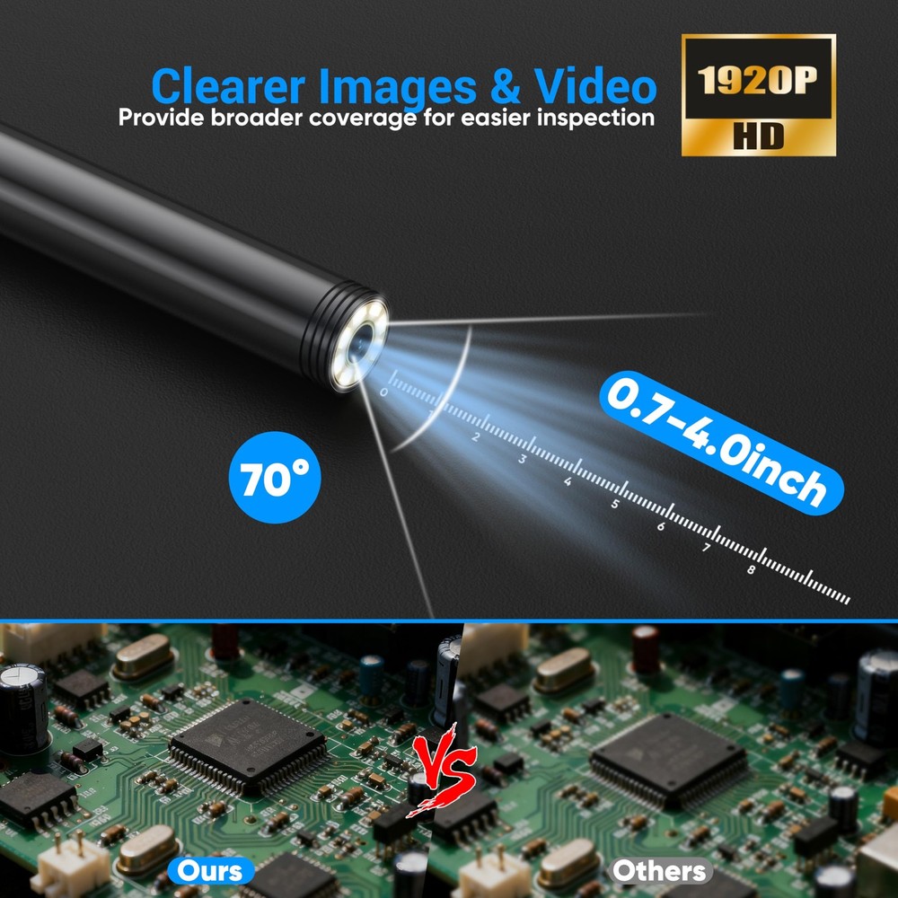 Endoscope Camera with Light,1920P HD Borescope with 8 Adjustable LED Lights, ...