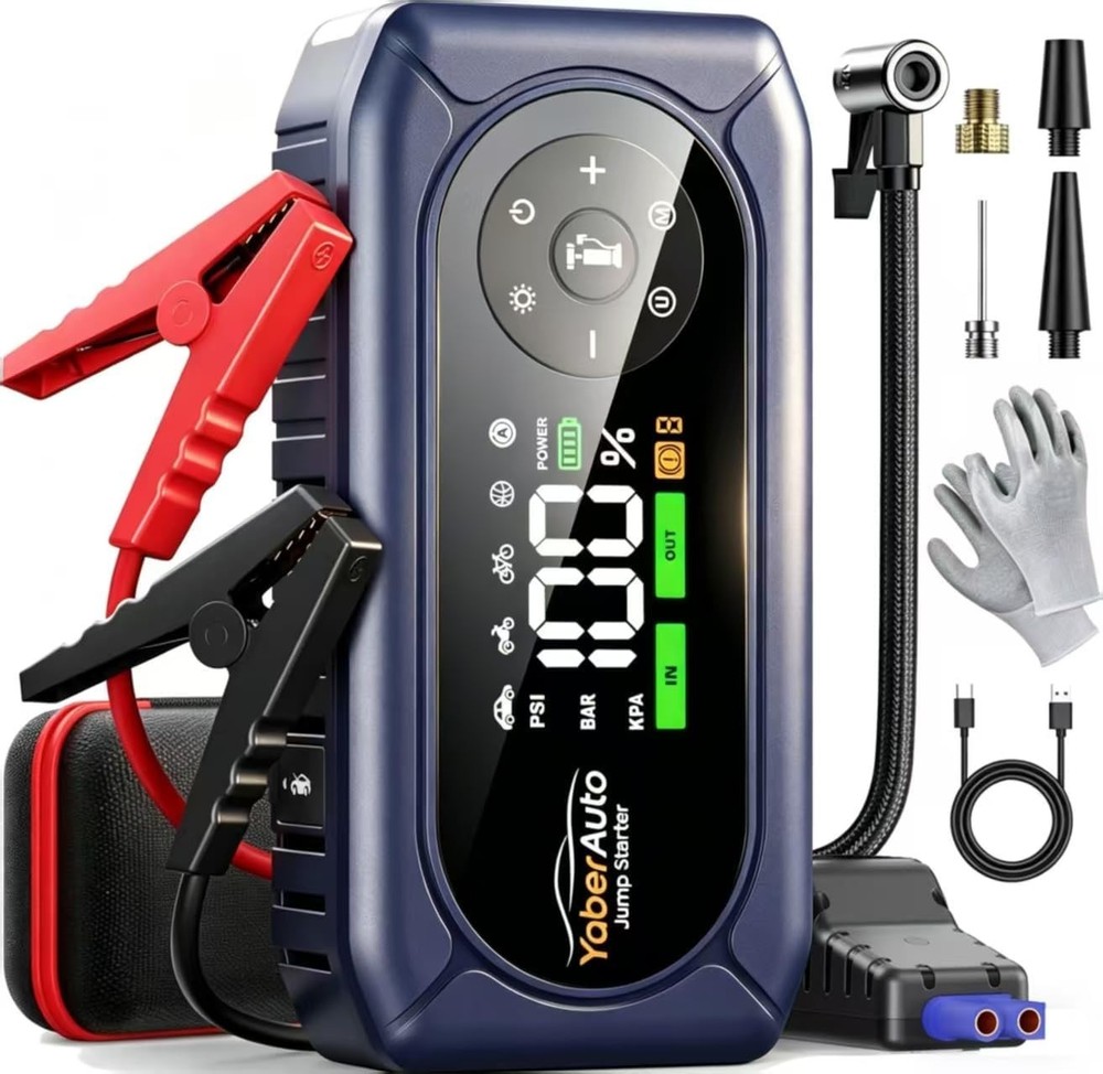 YaberAuto 9-in-1 Jump Starter with Air Compressor 4500A 150PSI Car ... Fast Ship