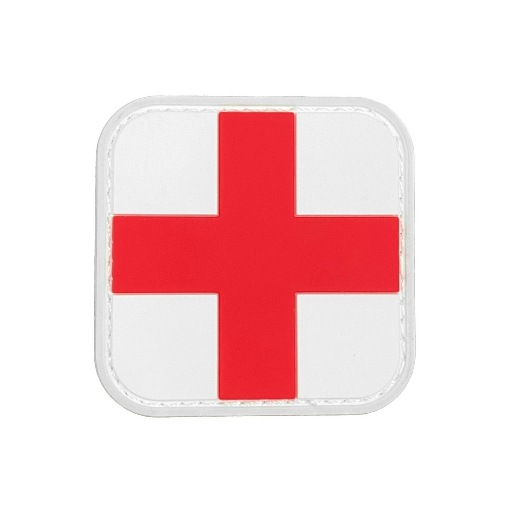 3D PVC Medic First Aid Red Cross EMT Combat Paramedic Patch 2”x2” Hook - White