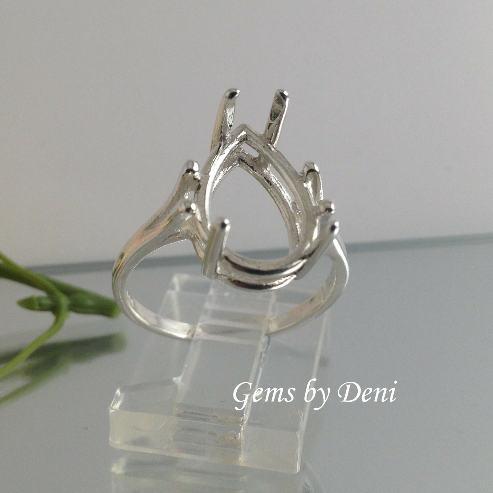 (7x5-20x15mm) Pear Wire Mount Sterling Silver Pre-Notched Ring Setting Size 5-9