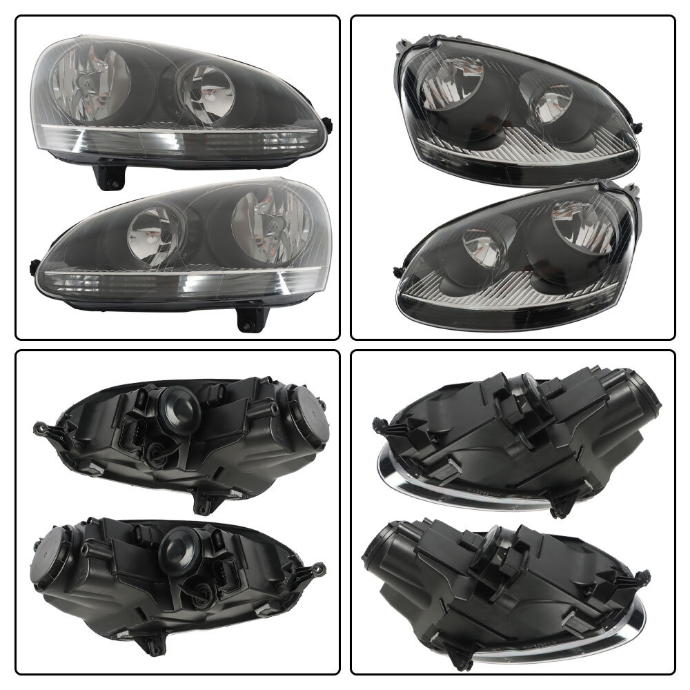 Headlights Assembly Black Halogen Left&Right Side For 2006-2009 Volkswagen Jetta