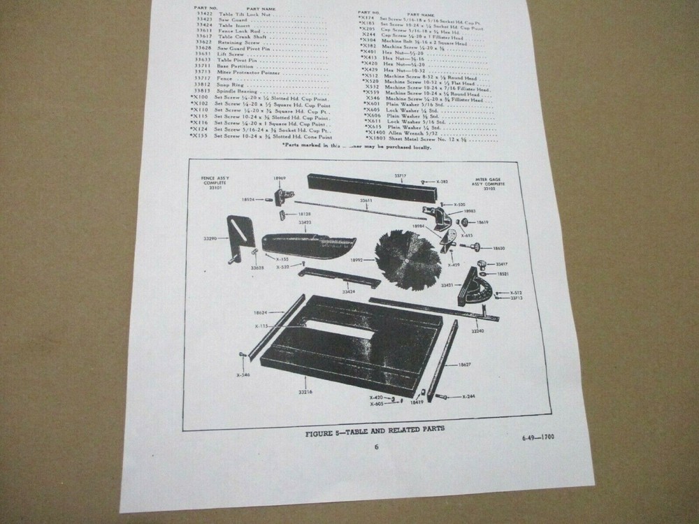 33424 Table Insert from Older 8" Craftsman Bench Saw Model 103.22880