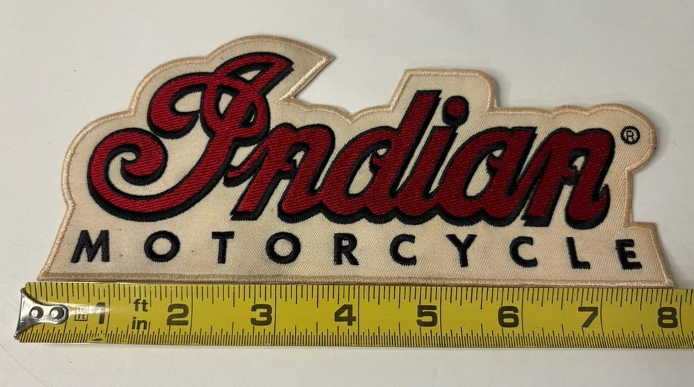 Indian Motorcycle Patch Embroidered Script 8” Ivory Background