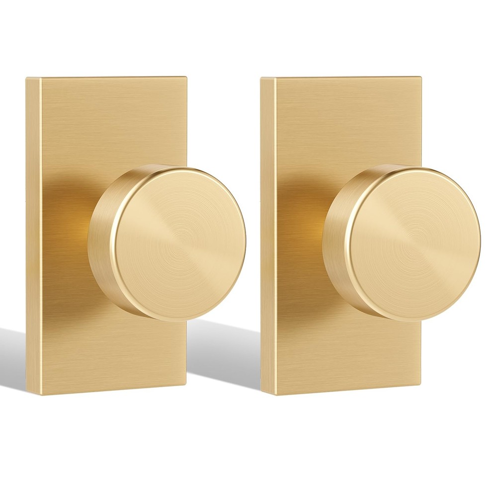Satin Brass Dummy Door Knobs Interior, Modern Contemporary Round Brushed Gold...