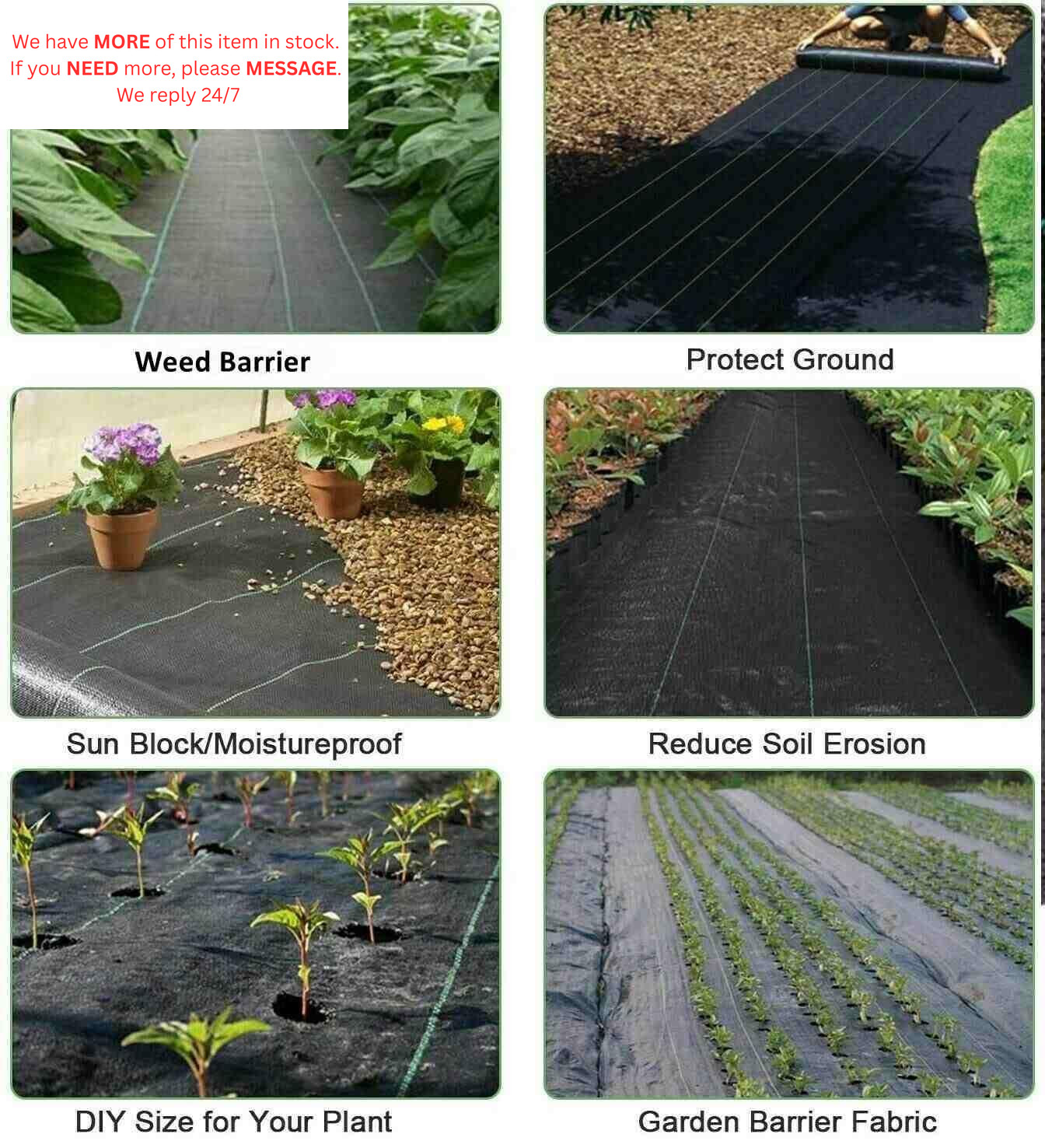 Groweco Landscape Fabric 6ft X 50ft Weed Barrier 6X50 FT, Black