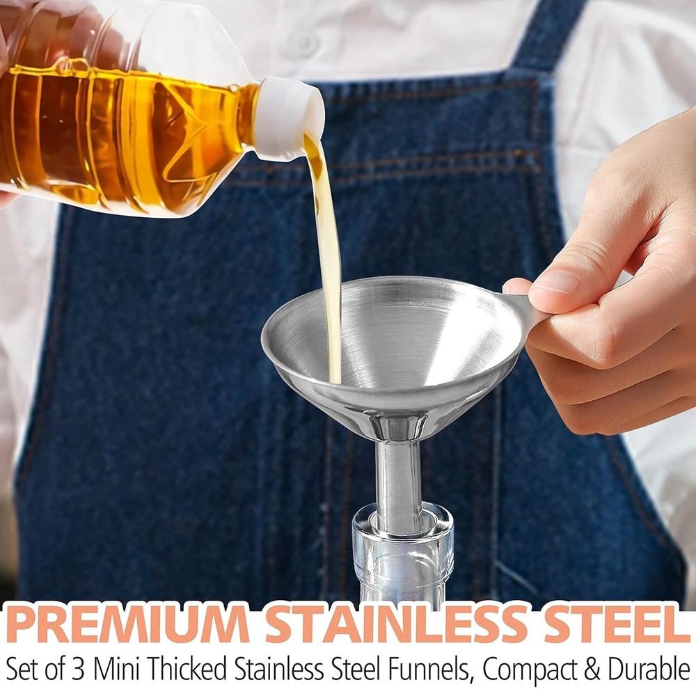 Stainless Steel Mini Kitchen Funnel Set - 3 Sizes forEffortless Transferring