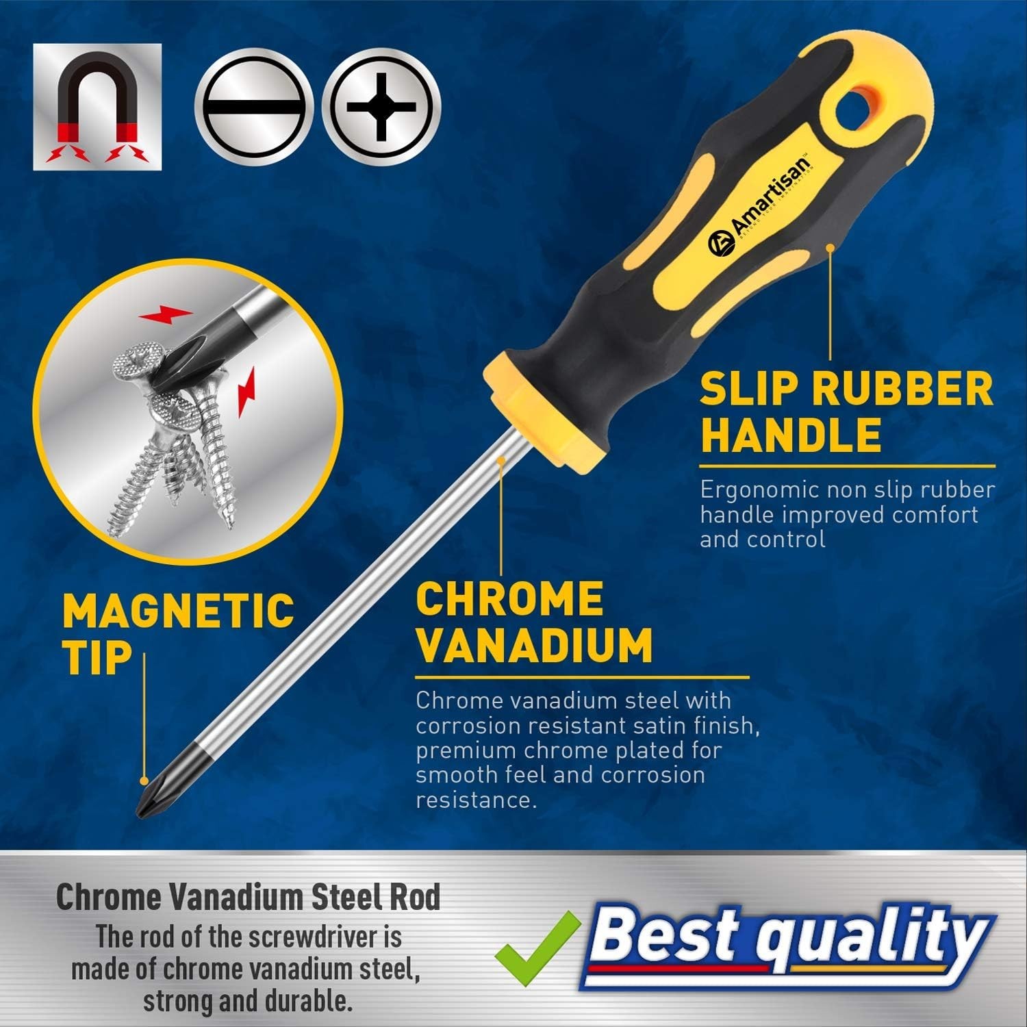 11-Pieces Magnetic Screwdriver Set 5 Phillips 5 Flat Head Tips Magnetizer Tool