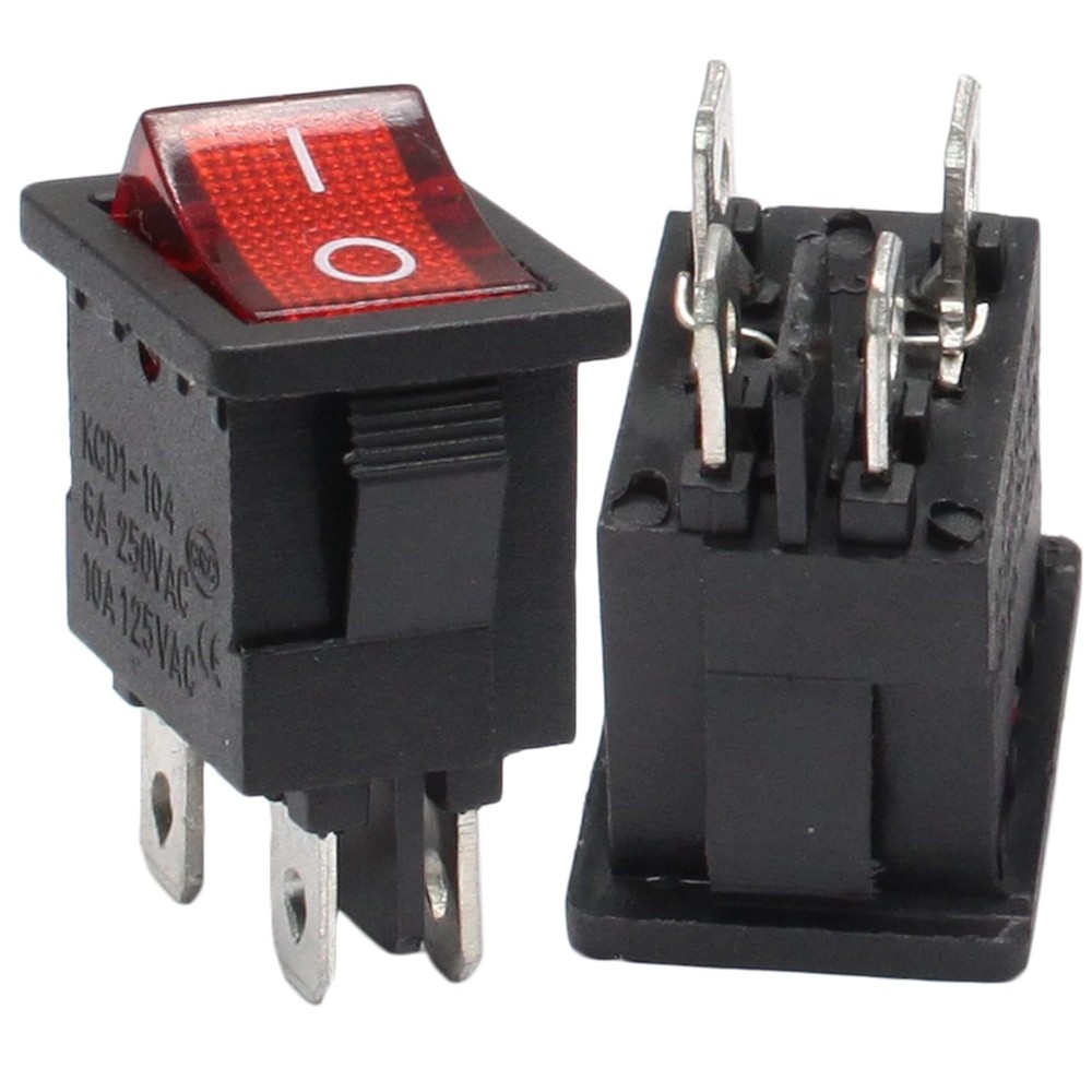 5 Pack Mini Rocker Switch - On-Off Power Toggle with Red LED Light for Projects
