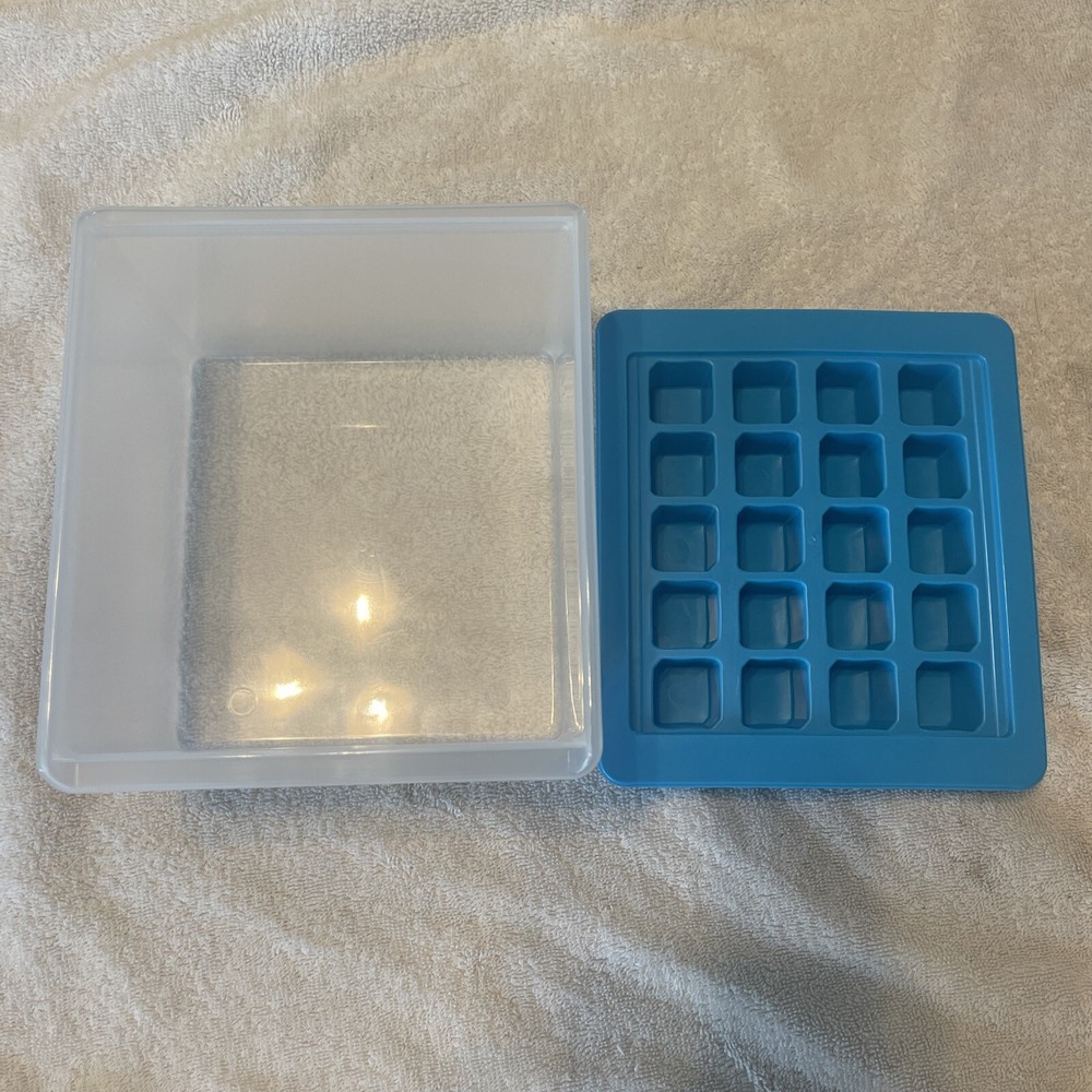 (2) Ice Cube Tray Container Small Square Ice Cubes Mold Cover