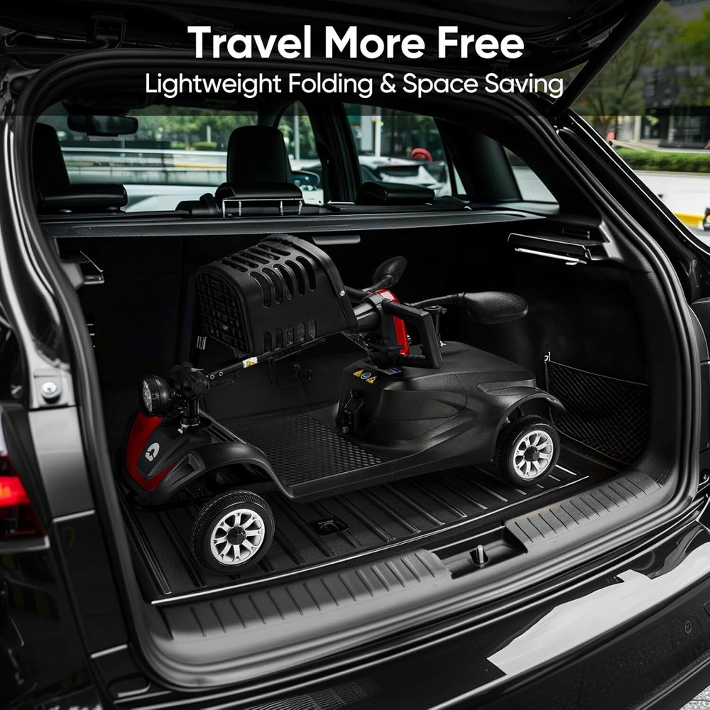 Pro 4 Wheels Mobility Scooter Long Range All Terrain LED Headlights Two Baskets