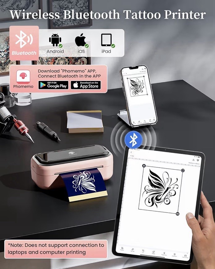Phomemo TP31 Mini Tattoo Stencil Printer Bluetooth Pink w/ 30 Transfer Paper