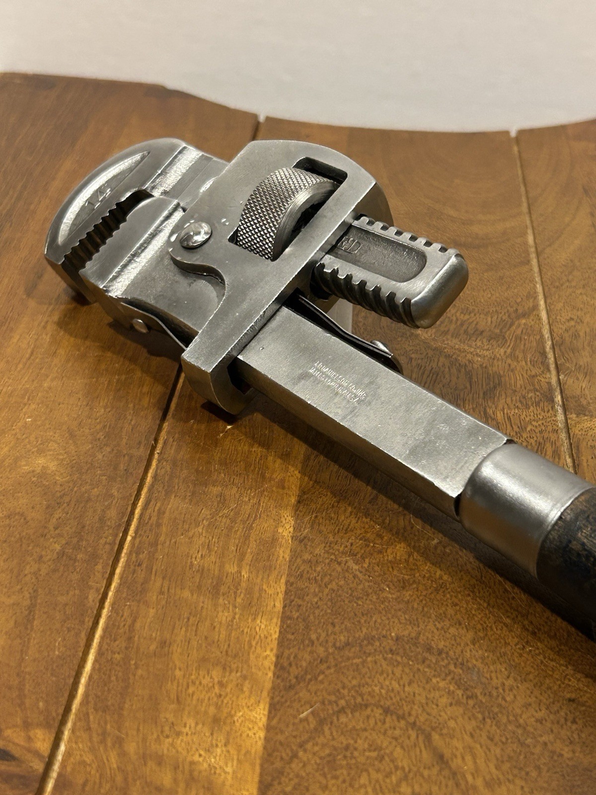 Vintage J.P. Danielson 14” Wood Handle Pipe Wrench Adjustable Monkey Wrench USA