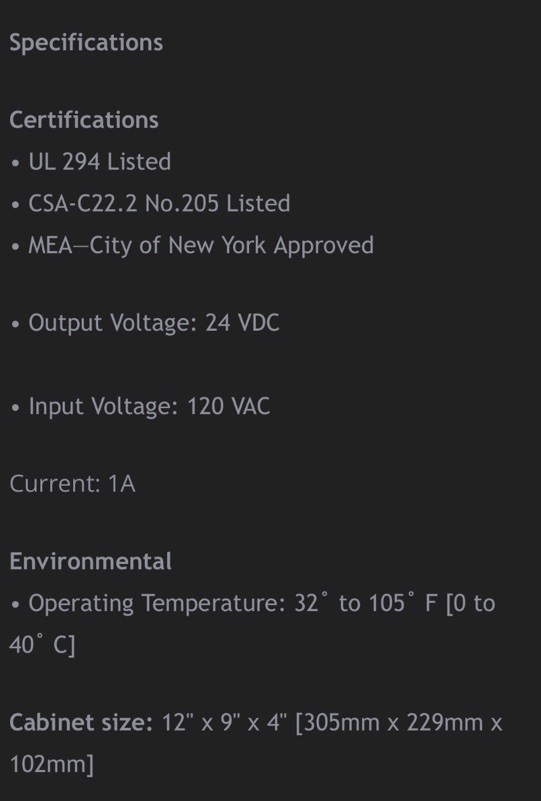 NIB Securitron BPS-24-1 Power Supply, 24VDC 1A, w/ Enclosure, Regulated,Filtered
