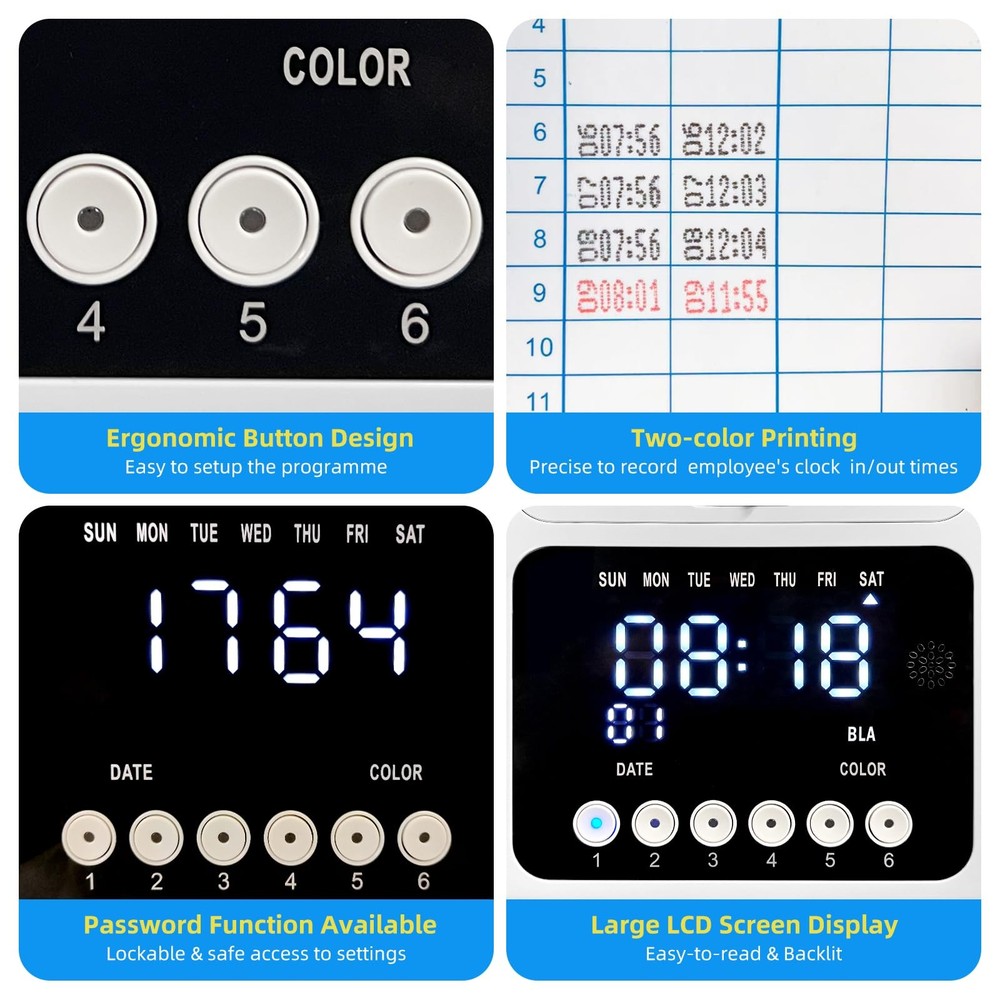 Time Clock with Passcode, Auto-Align Time Clocks for Small Business, Time Clo...