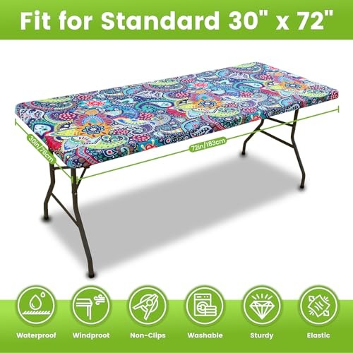 Spandex Fitted Tablecloth for 6 Foot 72" x 30" (Rectangular) Blue & Orange