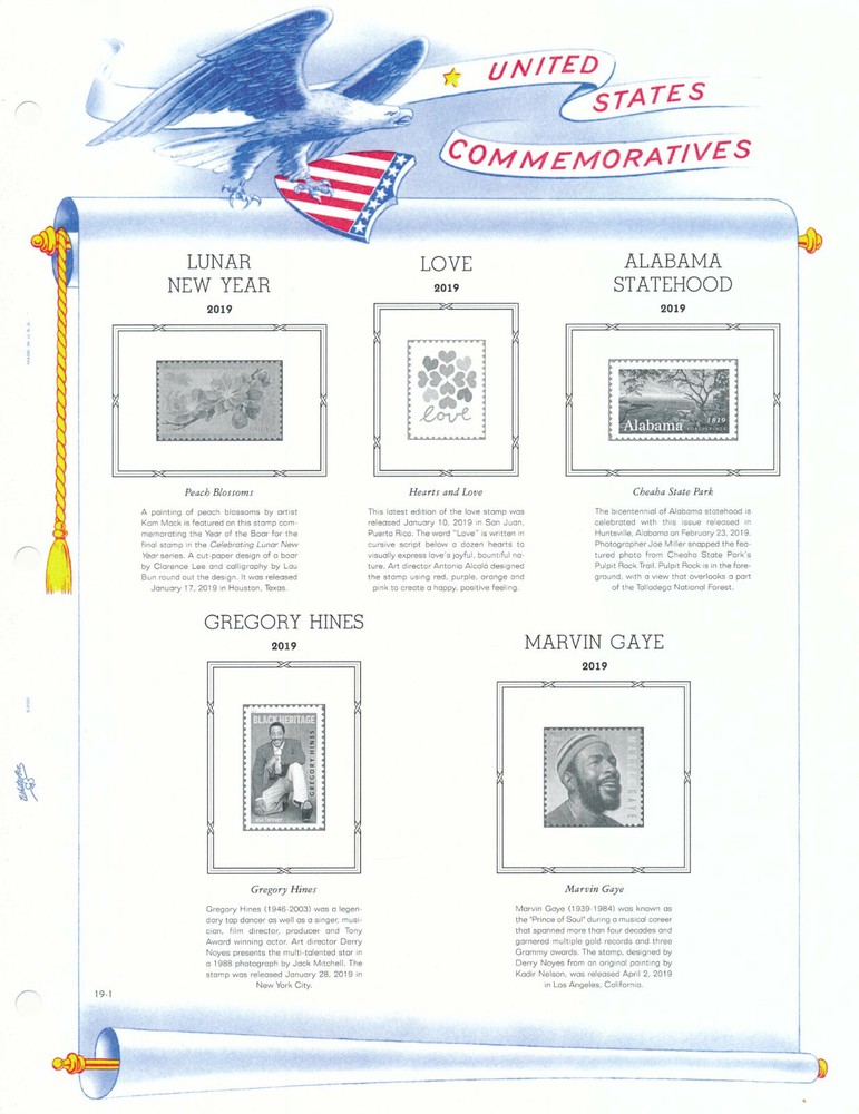 WHITE ACE 2019 US Commemorative Singles Simplified Stamp Album Supplement VS