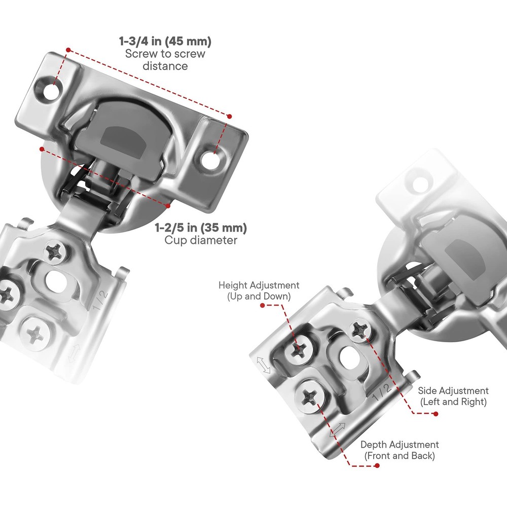 Berta Cabinet Hinges 2 Pack Soft Close 1/2in Overlay 105 Degree Concealed
