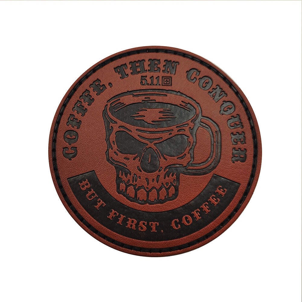 But First Coffee Leather Tactical Morale Patch with Hook and Loop - Free Shipping