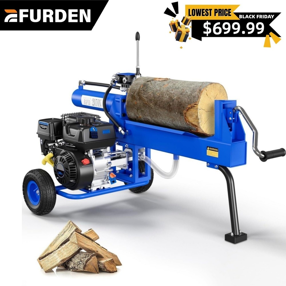 20 Ton Log Splitter Portable Auto Return Ram System Powerful 7HP Gas Engine NEW