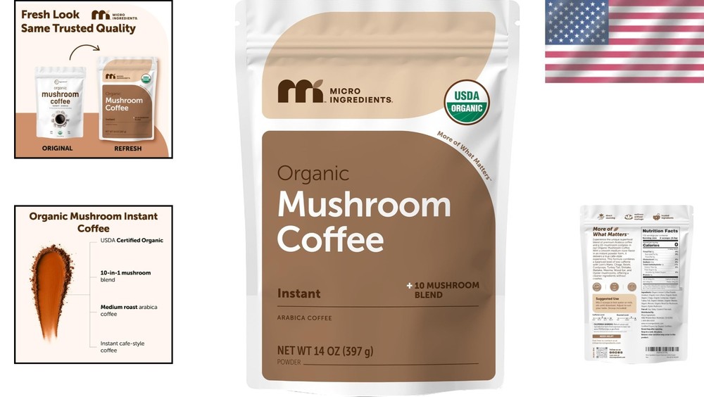 Instant Mushroom Coffee Blend, Certified Organic