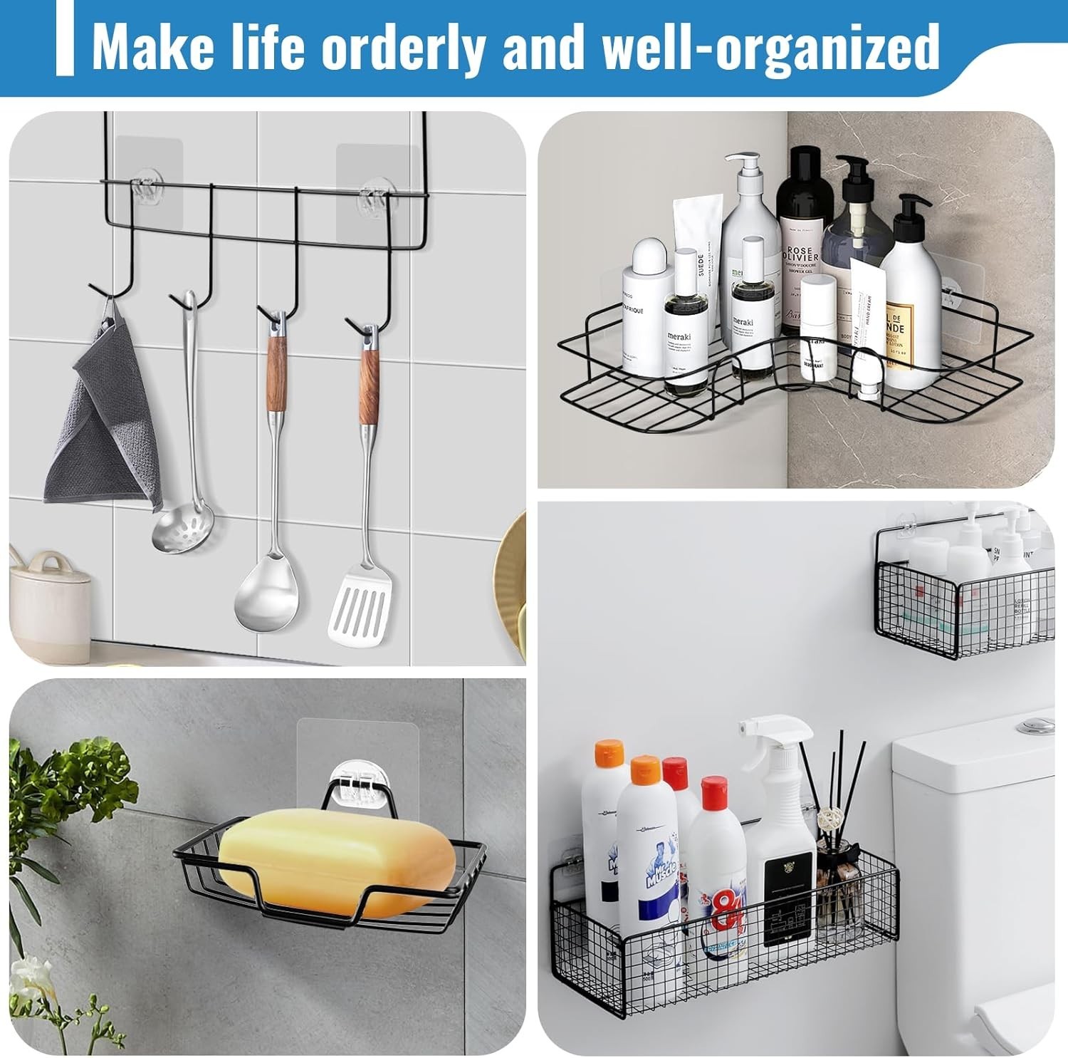 15 Pack Shower Caddy Adhesive Replacement Strong No Drill Hooks Bathroom Kitchen