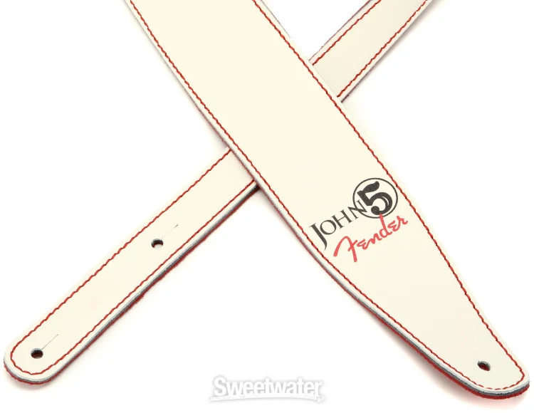 Fender John 5 Capsule Collection Leather Strap - Arctic White/Red Suede