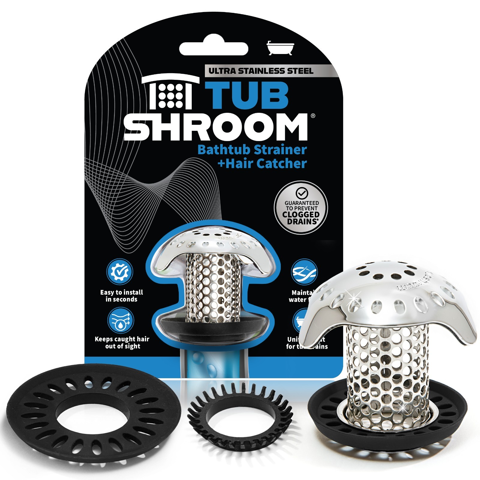 TubShroom® Ultra Drain Protector Hair Catcher Strainer in Stainless Steel (New!)