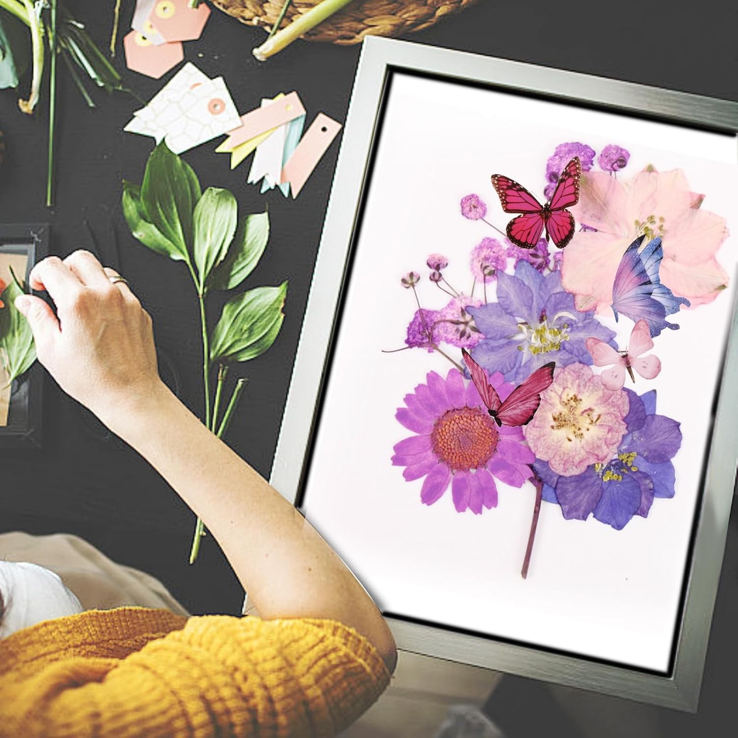 95Pcs Natural Pressed Dried Flowers Resin and Butterflies, Dry Flowers for Resin