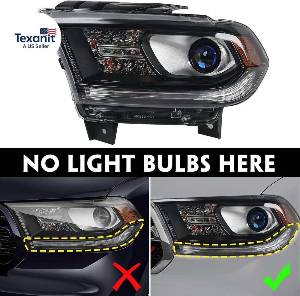 Halogen Headlight Assembly Compatible with Dodge Durango 2014-2020 Replacement B