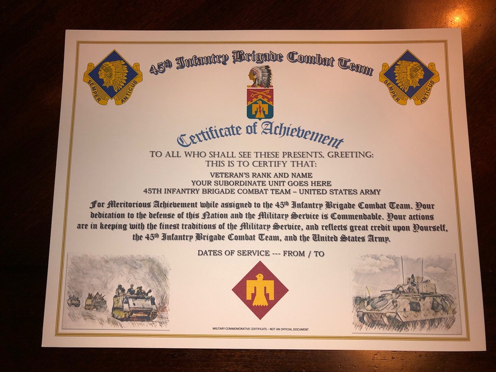 45TH INFANTRY BRIGADE COMBAT TEAM - COA / (COMMEMORATIVE CERTIFICATE)