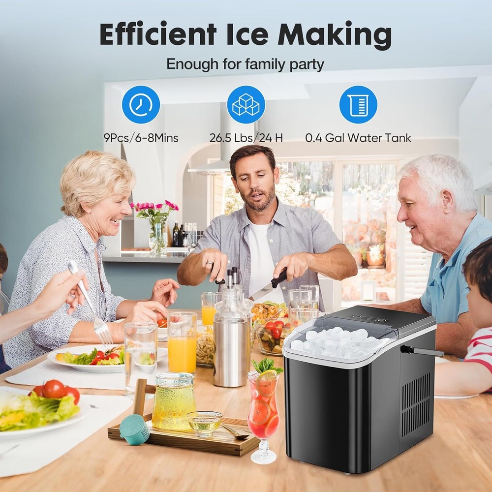 Ice Makers Countertop with Self-cleaning Portable Ice Machine 9 Cubes 6 Mins