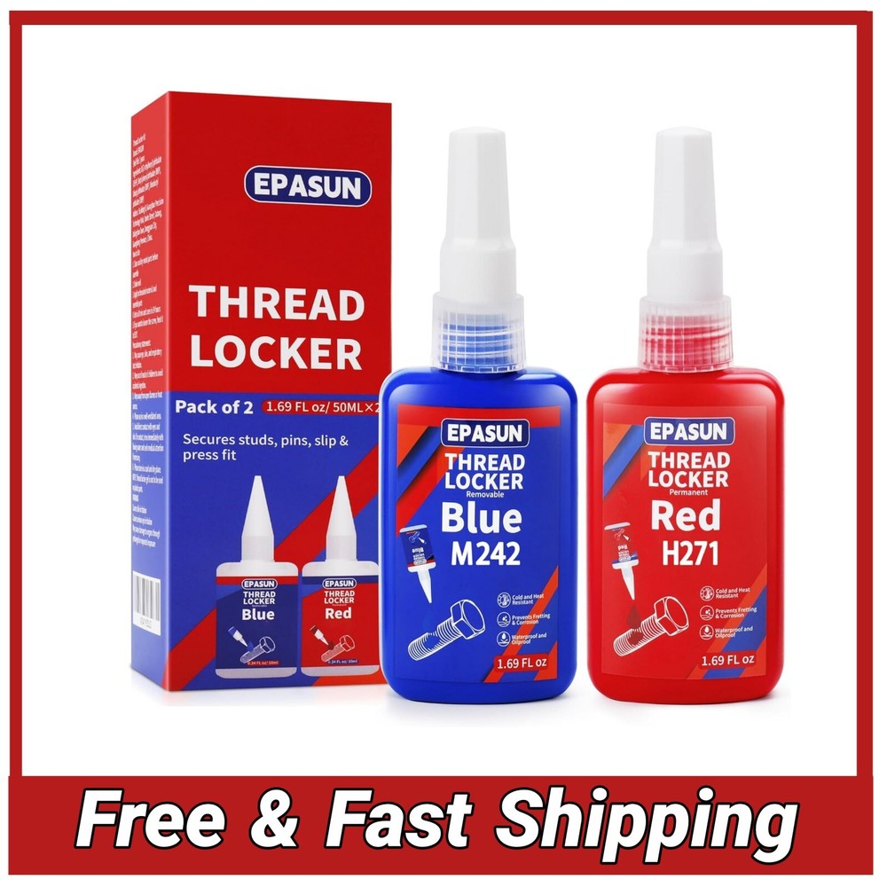 EPASUN Threadlocker 242 & 271 Set - Blue Medium & Red High Strength Lock Tight