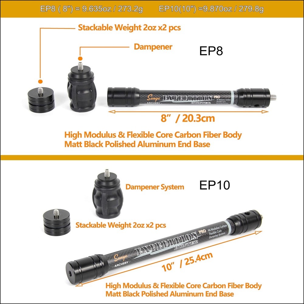 Archery 3in1 Compound Bow Stabilizer Kit, 8"+10" + Quick Disconnect v bar Mou...