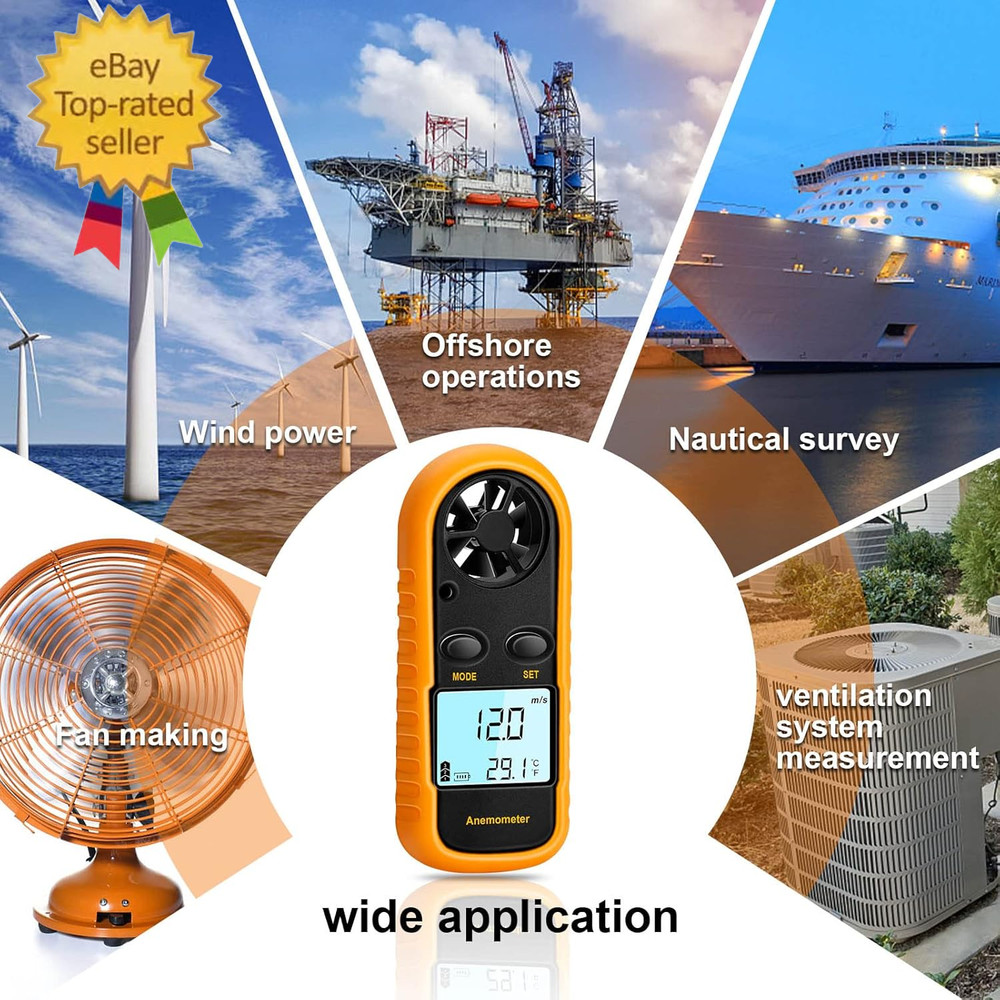 Anemometer Handheld, Light Weight Digital Wind Speed Meter, Wind Speed Temperatu