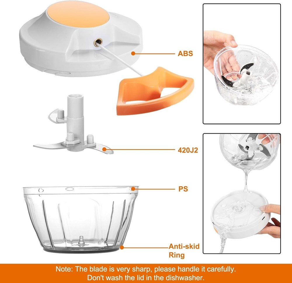 Manual Food Processor 500ml Hand Pull Vegetable Chopper Garlic Onion Mincer