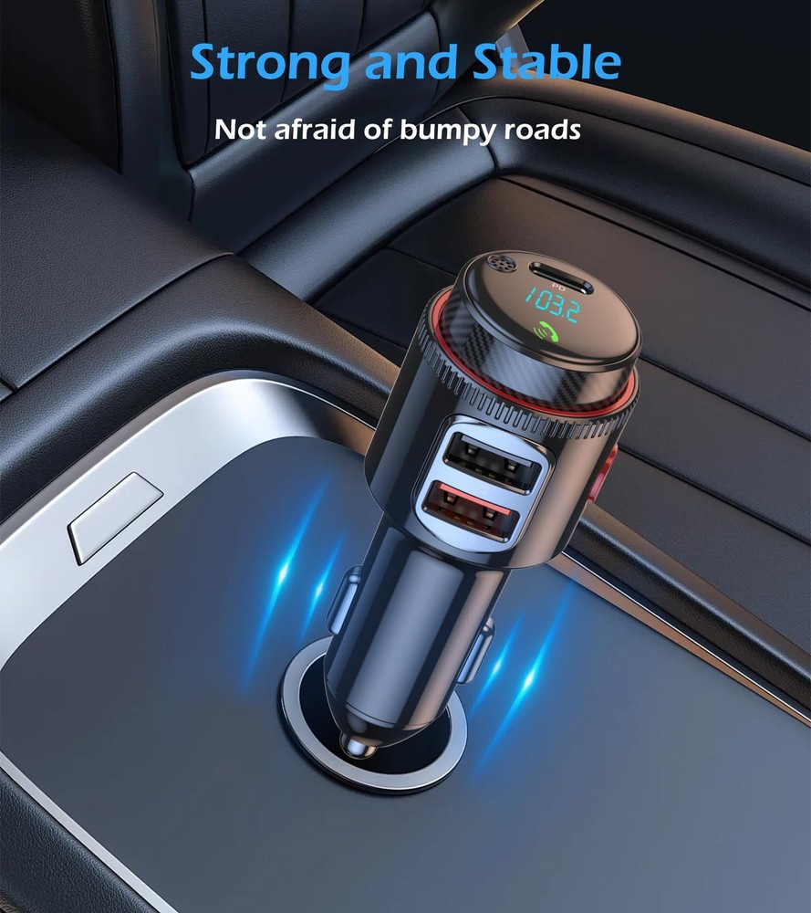 LIHAN Bluetooth 5.4 Car FM Transmitter, Wireless AUX Adapter with Mini, Black