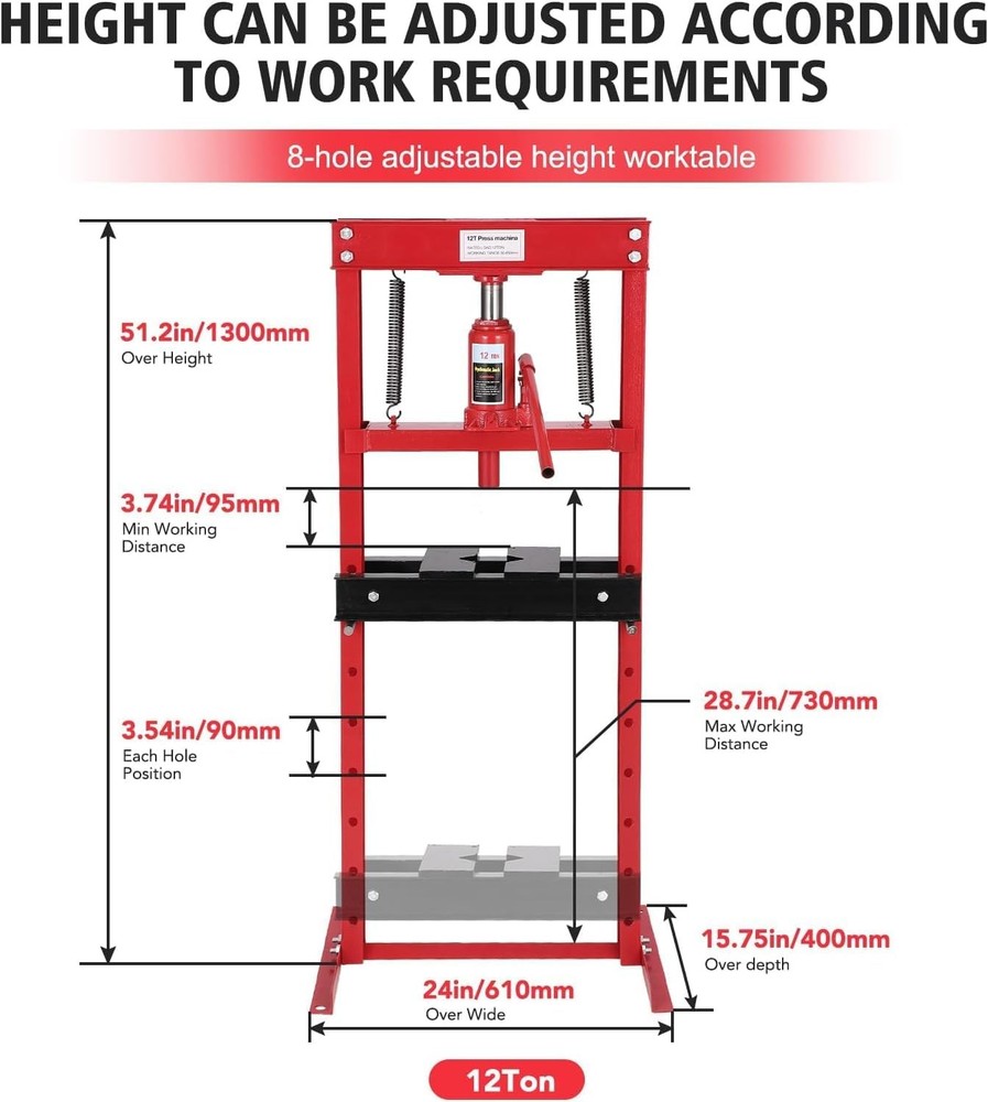 Shop Press 12 Ton H-Frame Hydraulic Adjustable Work Table