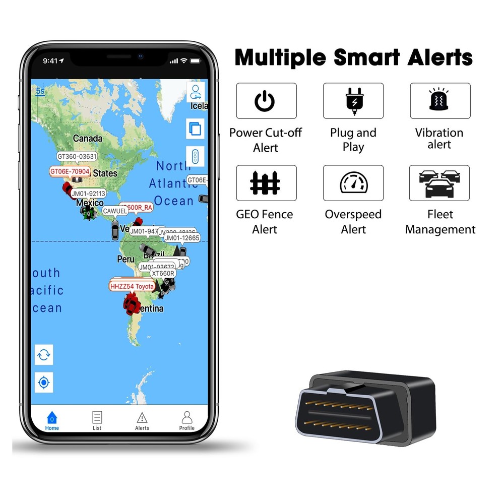 Mini OBD GPS Tracker for Vehicle, OBDⅡ 16PIN Real-time Tracking Device, Multi...