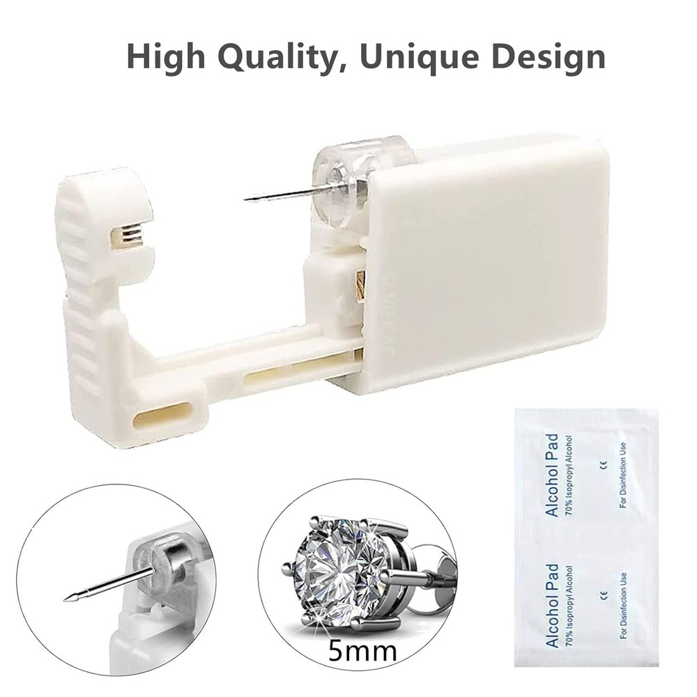 Ear Piercing Kit - 4 Pack Disposable Self Piercing Gun with 5mm Silver Earrin...