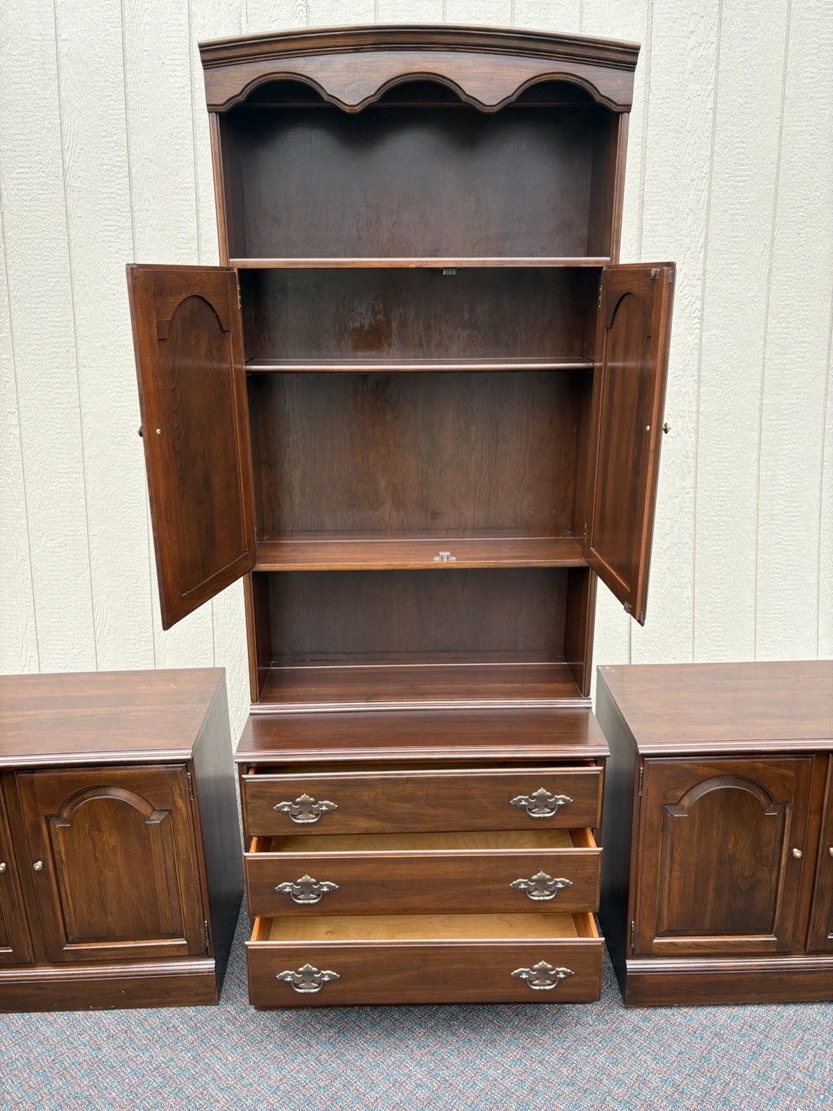 67246 3 Section Ethan Allen Wall Unit Bookcase Cabinet